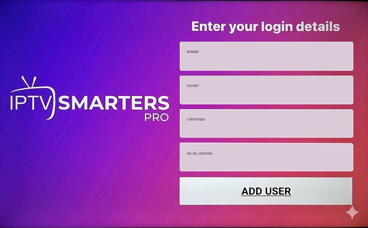 Pantalla de inicio de IPTV Smarters Pro sin datos