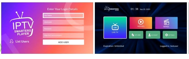 Interfaz de IPTV Smarters Player